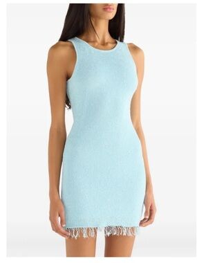 Sleeveless Fringe Hem Mini Dress in Light Blue